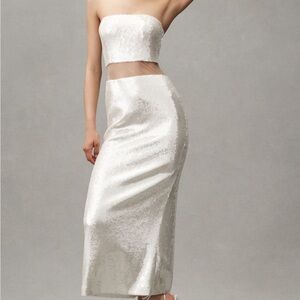 White Strapless Sequin Midi Dress